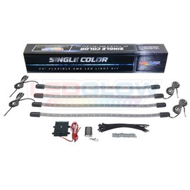 LEDGlow 4pc Blue LED Wheel Well Fender Accent Neon Lighting Kit for Cars & Trucks - 6 Patterns - Music Mode - 24" Water Resistant Flexible Tubes - Includes Control Box & Wireless Remote