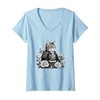 Womens Samurai Cat Dragon V-Neck T-Shirt