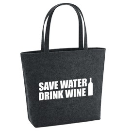 Huuraa Filz Shopper Save Water Drink Wine Weinflasche Geschenk 22 Liter Charcoal Melange Filz Save Water Drink Wine Geschenkidee