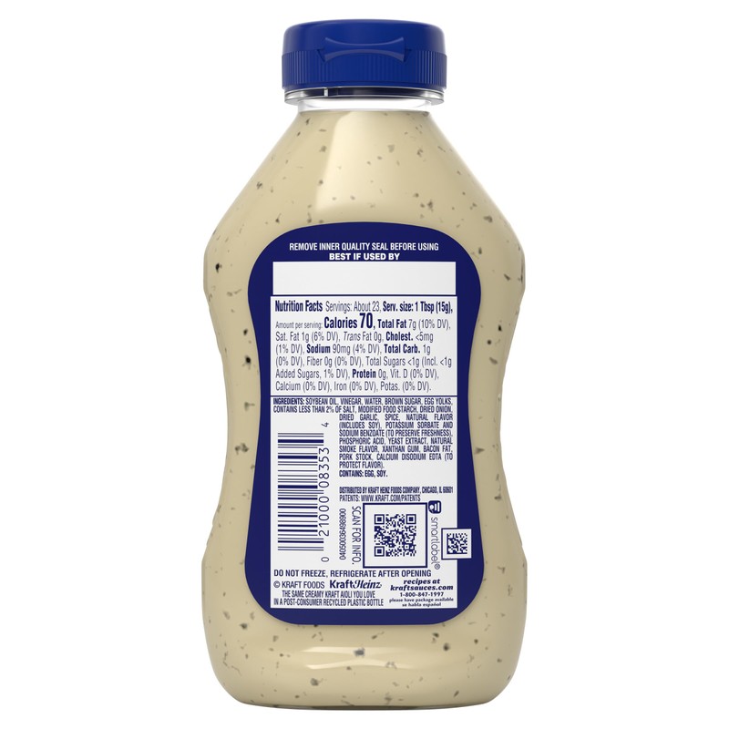 Kraft Smoky Hickory Bacon Flavored Aioli, 12 fl oz Bottle