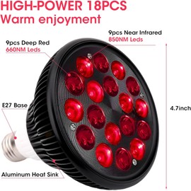Red Light IR lamp, 54W, 18 LEDs, Infrared Light IR Device, 660nm Red & 850nm NIR Combo Red Light Device for Face, Skin and Pain