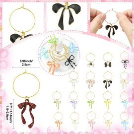 WEWAYSMILE 18 Pcs Bow Wine Glass Charms for Stem Glasses with Alloy Wine Glass Tags for Dinner Birthday Tasting Party Drink Charm Supplies