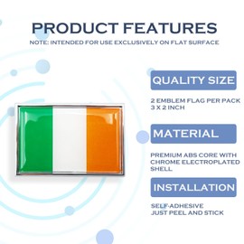 Perdecor Ireland Flag Sticker Irish Emblem Decal Car Chrome Flags, 2 Pack, 3 x 2 inches