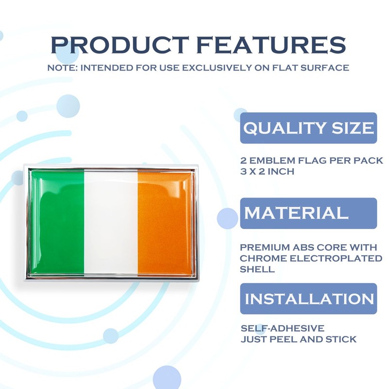 Perdecor Ireland Flag Sticker Irish Emblem Decal Car Chrome Flags,