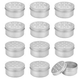 PH PandaHall 12pcs Aluminium Tins, 2.7 Ounce Empty Round Metal Storage Container with Hollow Lids 80ml Screw Lid Round Jars Sample for Aromatherapy Air Freshener Travel Storage, 2 Styles
