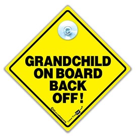 Grandchild On Board Back Off Car Sign, Baby on Board Sign, High Visibility Car Sign With Suction Cup Designed to Help Deter Tailgaters and Notify Others of Child in Car, 14 cm x 14cm x 2cm