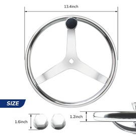 3 Spoke Stainless Steel Boat Steering Wheel 13-1/2" Dia with 5/8"-18 and 1/2"-20 Nut and Turning Knob Marine Steering Wheel for Seastar, for Verado, for Teleflex Cable Helm