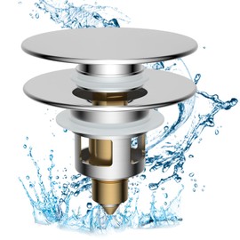 Hibbent All Metal 2 in 1 Bathroom Sink Stopper, Universal Pop Up Drain Strainer, Brass Bullet Core Push Type Sink Stopper for 1''~2.3'' Basin, Big Push Button, Anti Clogging Drain Filter, Chrome