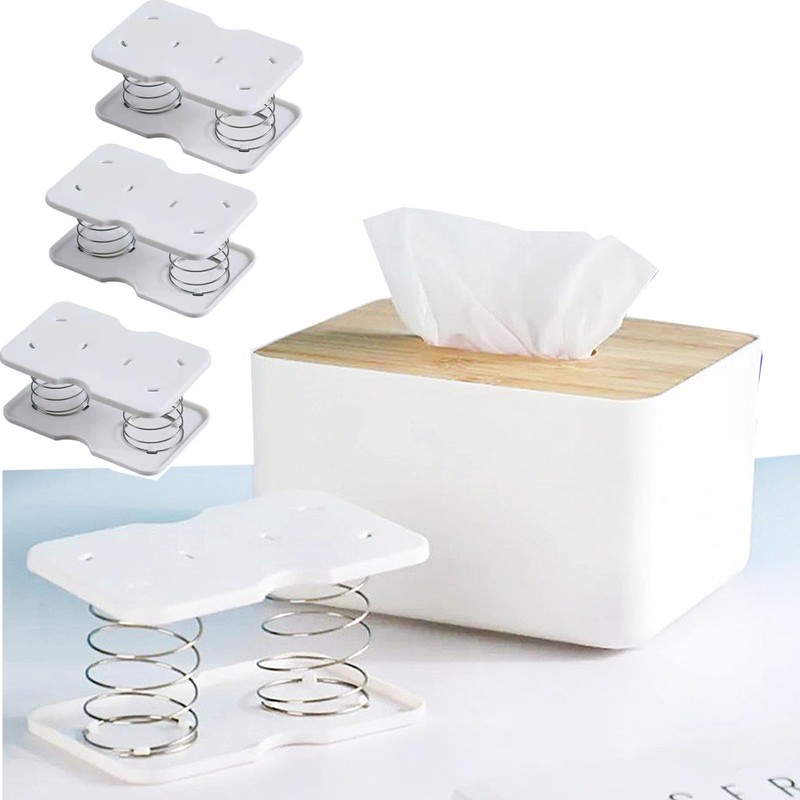4個 ティッシュケース 底上げ バネ 取りやすい スプリング 支え台 卓上 ホワイト