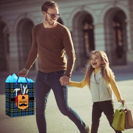 WaaHome Fathers Day Gift Bag with Handle 13''x10.5''x5.8'' Large Happy Fathers Day Gift Bags with Tissue Paper, Father Day Gift Bags for Dad Daddy Father Papa Grandpa