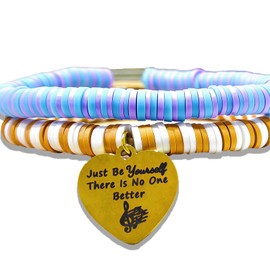 ChillOutPal Friendship Bracelets with Copper Heart Pendant, Engraved with “Just Be Yourself, There Is No One Better” — Taylor Gifts for Friends/Fans/Family