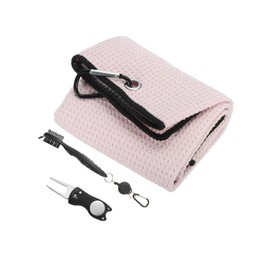 PATIKIL 24"x16" Golf Towels Golf Microfiber Waffle Pattern Towel Set Club Groove Cleaner Brush Foldable Divot Tool with Magnetic Ball Marker for Men Women, Pink Towel