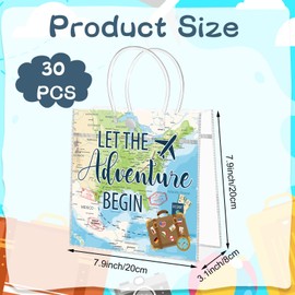 Beupy 30 Pack World Map Favor Bags PVC Clear Gift Bags with Handle for Travel Themed Party Decorations Small Transparent Gift Bag Waterproof Goodie Bags for Birthday Baby Shower Party