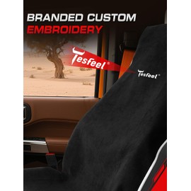 TESFEEL Car Seat Cover Towel, Waterproof Terry Cloth Car Seat Cover Universal Fit for Cars, SUVs, Pickups, Washable Car Seat Protector Brand Customized(Black,1pc)