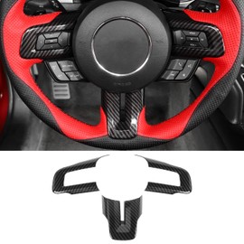 Jimen Compatible with Ford Mustang 2015-2023, Steering Wheel Cover Trim Accessories (Carbon Fiber)
