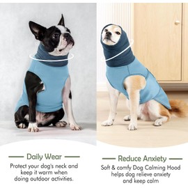 KOESON Dog Calming Hoodie, Pet Thunder Jacket with Ear Wrap, Breathable Dog Anti-Anxiety Vest for Thunder, Fireworks, Travel, Separation, Comfort Pet Anxiety Relief Wrap, LightBlue S
