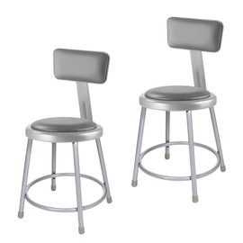 (2 Pack) OEF Furnishings Grey Vinyl Padded Stool with Backrest, 18" High OEF6418B/2