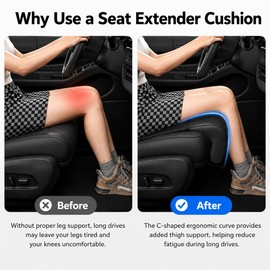 Car Seat Extender Leg Support Cushion, Memory Foam Car Seat Leg Extender with Perforated Leather Cover, Universal Design Thigh Support & Seat Protector for Long Drives & Daily Commuting (black)
