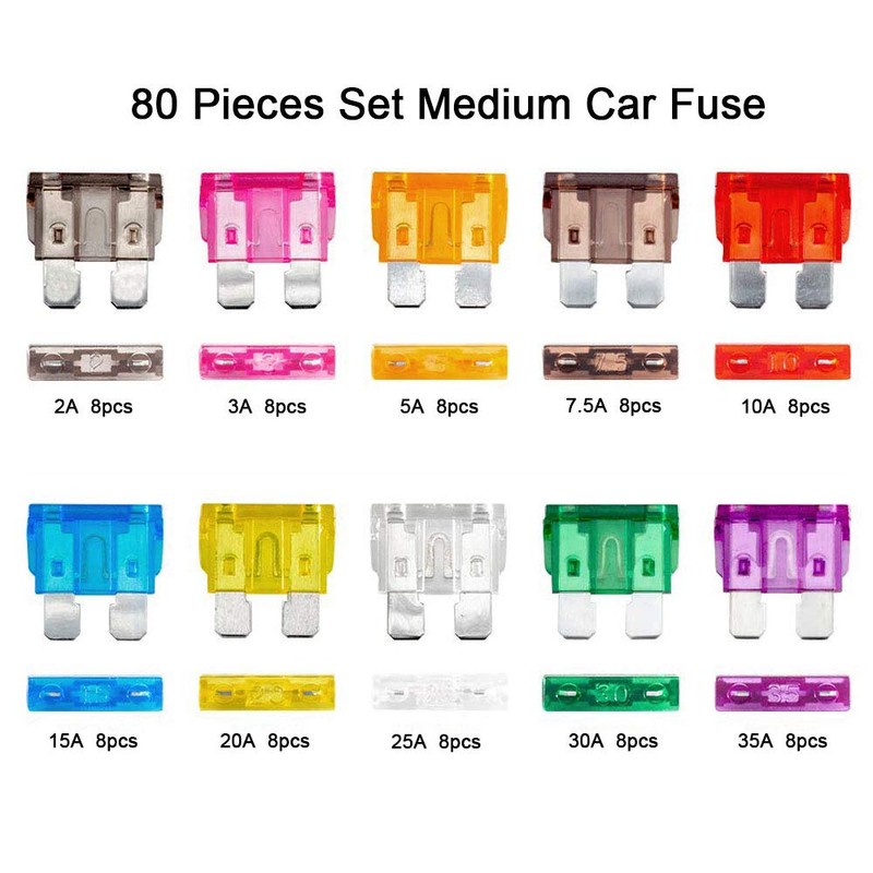 Aiqeer 80 Pcs Standard Car Blade Fuses Set, Replacement Fuses