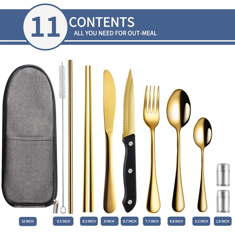 Portable Travel Utensils Set,Reusable Utensils,Travel Camping Cutlery Set,Stainless Steel Flatware