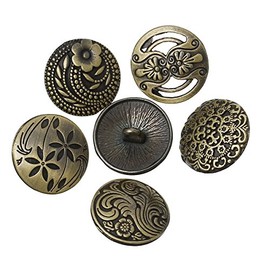 JGFinds - Botón de vástago – Paquete de 30, 6 diseños surtidos, metal tallado bronce, flores mixtas y patrones de ondas, 17 mm, decorativa