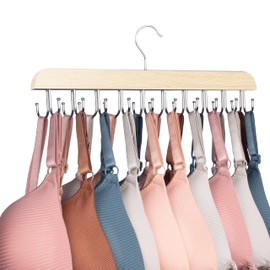 Vizirwpfot Bra Hangers for Closet Organizer,Tank Top Hanger with 20 Hooks,Space Saving Wooden Adjustable Hangers,Closet Organizers and Storage Suitable for Dorm,Apartments (1, Wood)