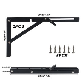 Pack of 2 Folding Console Heavy Duty Hinges Foldable 300 mm Folding Hinge with Lock Folding Shelf Brackets 90 Degree Metal Folding Angle Shelf Support for Kitchen Office Table Folding Table Wall Shelf