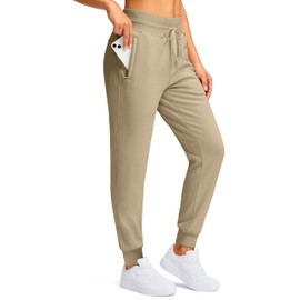G Gradual Women's Sherpa Fleece Lined Pants with Zipper Pockets Winter Warm Joggers High Waisted Fleece Sweatpants Khaki