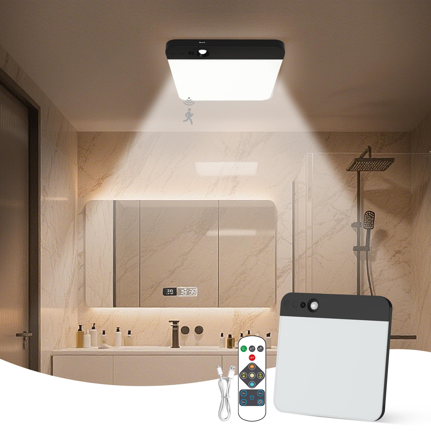 Rechargeable Motion Sensor Ceiling Light: Wireless Ceiling Light with ...