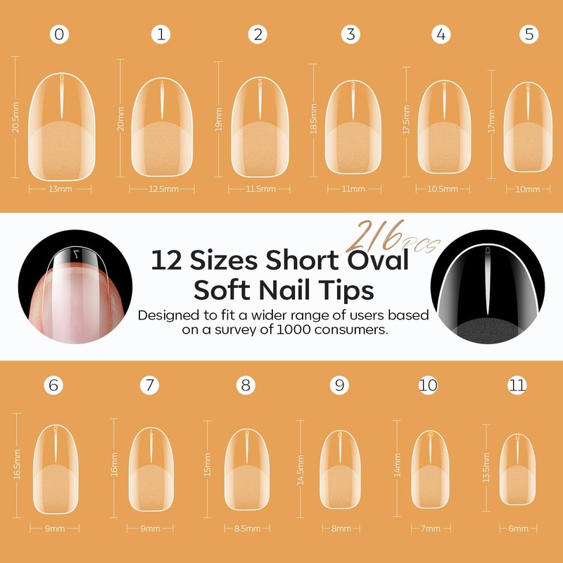 Modelones Nail Tips, 216 Pieces, Full Cover Nail Tips Set,
