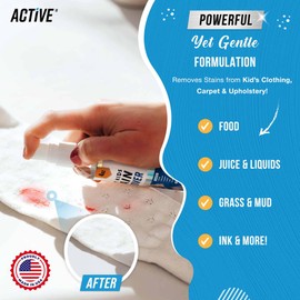 Messy Kids Stain Remover Spray - ACTIVE Laundry Spot Cleaner, Natural Stain Treater Spray for Baby Clothes Fabric, Toddler Clothing, Rescue Mess Removal for Food, Oil Stains, Great for Travel - 4 oz