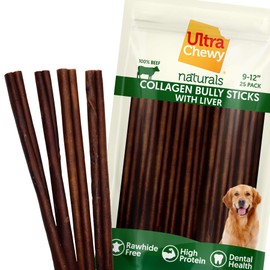 Ultra Chewy Collagen Sticks 9-12 inches (25 Pack) – Long Lasting Odor-Free, All-Natural Dog Chews – Rawhide & Bully Stick Alternative