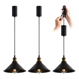 mirrea H-Type Matte Black Track Lighting Pendant with E26 Socket, Black Mini Cone Shade, Adjustable Hanging Fixture for Kitchen, Dining, Bar Lighting, Pack of 3