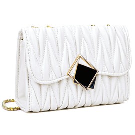 Ausein Bolsa Crossbody Mujer, Bolso Cruzado para Mujer Pequeña, Bolsa de Mano de Piel con Cadena Metálica, Bolsas Hombro, Bandolera de Dama/Fiesta/Noche/Celular Elegante, Regalo para Mujer,Blanco