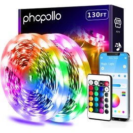 phopollo Bluetooth 24V Led Strip Lights 130ft (2 Rolls of 65.6ft), Color Changing LED Lights for Bedroom, Kitchen Decor, App Control and Music Sync