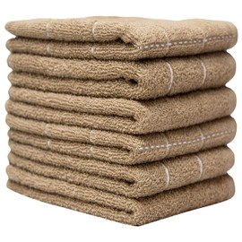 PH Pleasant Home 6 PK Check Horizontal Rib with Solid Kitchen Towel, Combo,(2+2+2) 16" x 26", 2.90 Lbs/Dzn, 20/2 (Tan)
