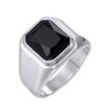 PMTIER Men's Stainless Steel Silver Plated Ring with Square Black