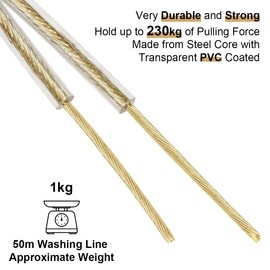 FACIACC 50 m Washing Line Holds up to 230 kg Rope Steel Core Laundry Ultra Robust Portable for Indoor and Outdoor Use (Gold)