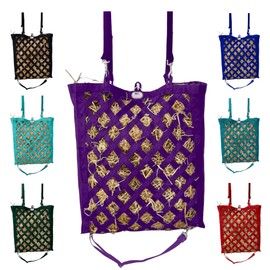 Majestic Ally Premium Nylon Hay Bag for Horses and Livestock, Simulates Grazing, Slow Feeding, Heavy-Duty PP Webbing,Quick-Adjust Straps, Small Hole for Digestion, Multiple Colors (Purple)