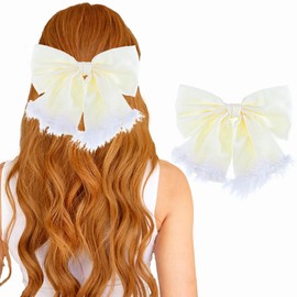 Gangel Large Bow Hair Clips Big Satin Bows Hair Clips Black White Bows Hair Clip Feather Bowknot Barrette Prom Bow French Style Hair Accessories for Women (white, one size)