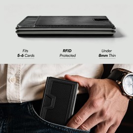 YESIIW Minimalist Wallet for Men Bauhaus Style - 8mm Ultra Thin Card Holder - Aluminum Card Wallet with RFID Blocking - Magnetic Compact Credit Card Case for Business Travel Daily Use - Black