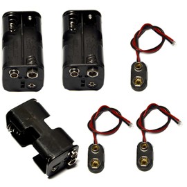 LAMPVPATH 3 Pcs 4 x 1.5V (6V) AA Battery Holder Leads with 3 Pcs 9V I Type Snap Connector Plastic Housing Two Layers Battery Case