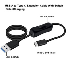 YINGAYOU USB C to USB Cable with Switch Type C Charging Cable with Switch Supports 5Gbps Data and Power Supply, for Laptops, PC, Phone, Car (Black, 0.3m/1FT)