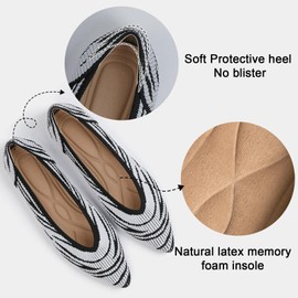 TINGRISE Women's Flats Shoes Pointed Toe Knit Ballet Comfortable Dressy Slip On Flat Zebra White US10