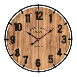EMAX HOME Large Old Town Farmhouse Wall Clock 20 Inches - Rustic Antique Wood with Metal Circle and Large Numerals Silent Battery Operated Wall Clock for Office Kitchen Bedroom Living Room
