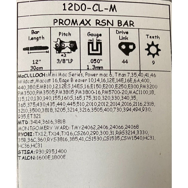 Archer 12" Guide Bar Compatible with McCulloch Mini-Mac Titan 35