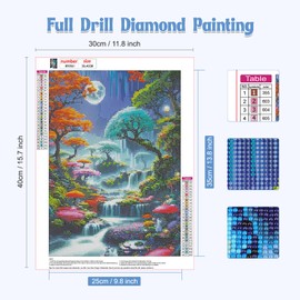 NAIMOER Landscape Diamond Painting Kits for Adults, DIY 5D Diamond Painting Tree and Waterfall, Full Drill Diamond Art Kits Perfect for Relaxation and Home Wall Decor 30x40cm