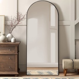 GlasFlength Full Length Arched Mirror, 71"x28" with Wooden Thin Frame - Standing, Hanging, or Leaning - Bedroom, Floor, Dressing Mirror