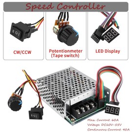 Acogedor Controlador de Velocidad del Motor DC PWM, DC 10-55V 40A DC Brushed Motor Speed Controller, Interruptor Reversible hacia Adelante