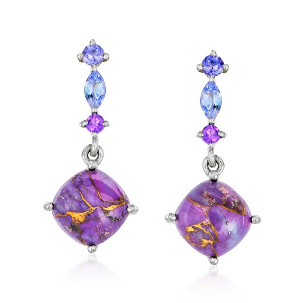 Ross-Simons Purple Turquoise and .23 ct. t.w. Multi-Gemstone Drop Earrings